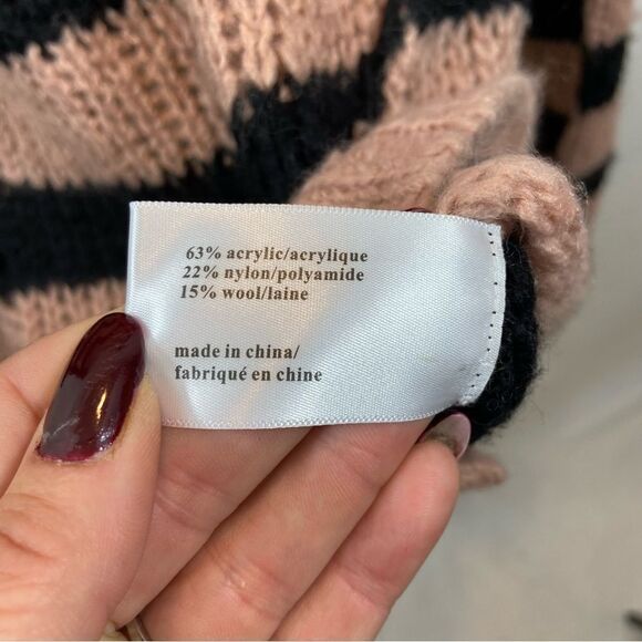 Pam & Gela Distressed Striped Asymmetrical Hem Sweater Small Wool Blend - Picture 3 of 12